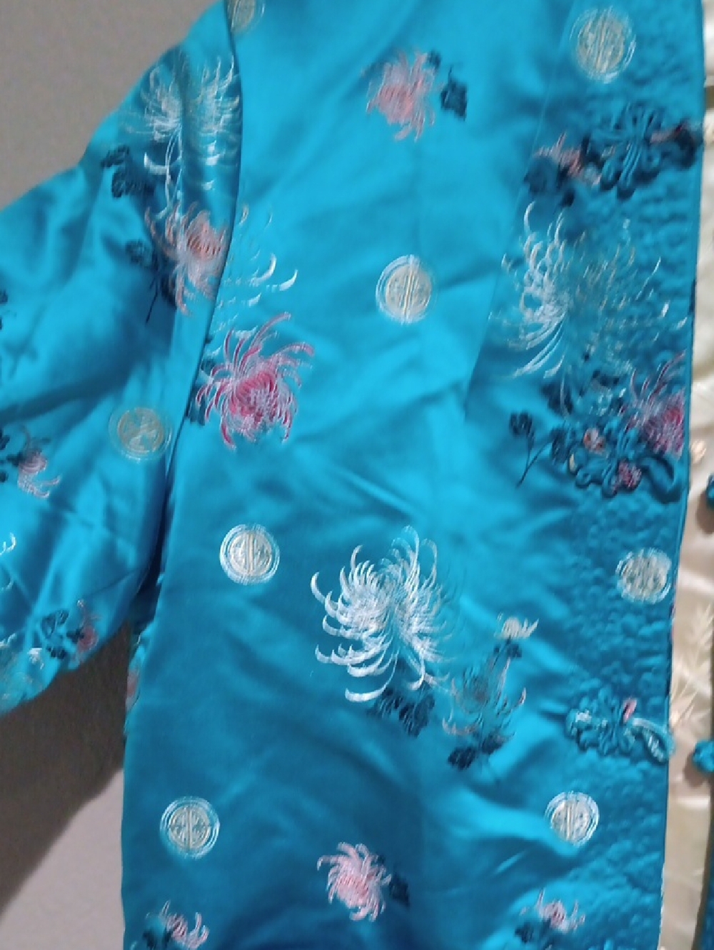 Feliz Squirrel Turquoise Floral Satin Reversible Jacket - Picture 5 of 13